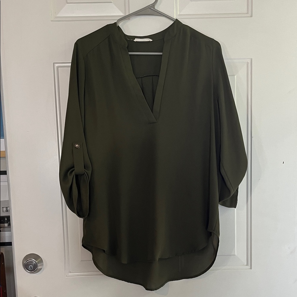 Lush Deep Green V-Neck Blouse